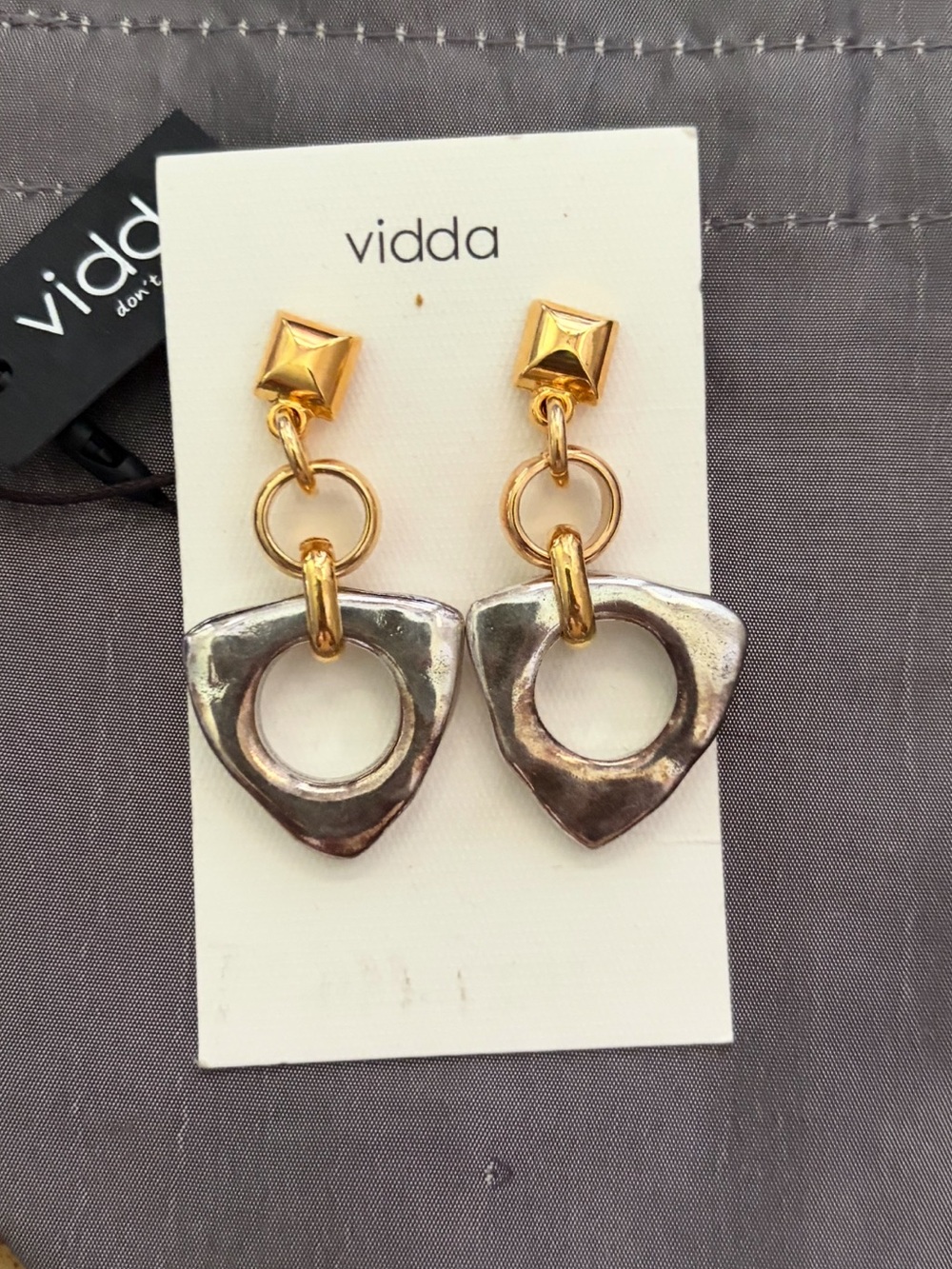 New Vidda Two-Tone Geometric Drop Earrings - Gold & Silver